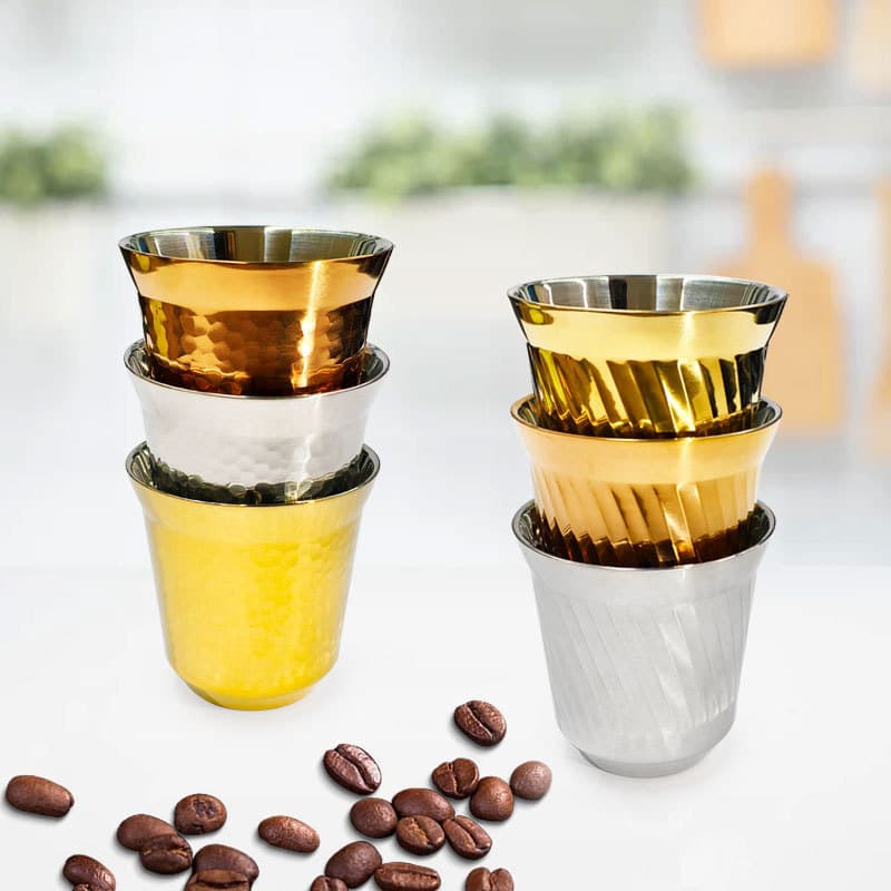 Stainless Steel Cup Double-layer Coffee Cup Small Wine Cup Creative Hammer Point Cup Espresso Cup Drop-proof Insulated Cup