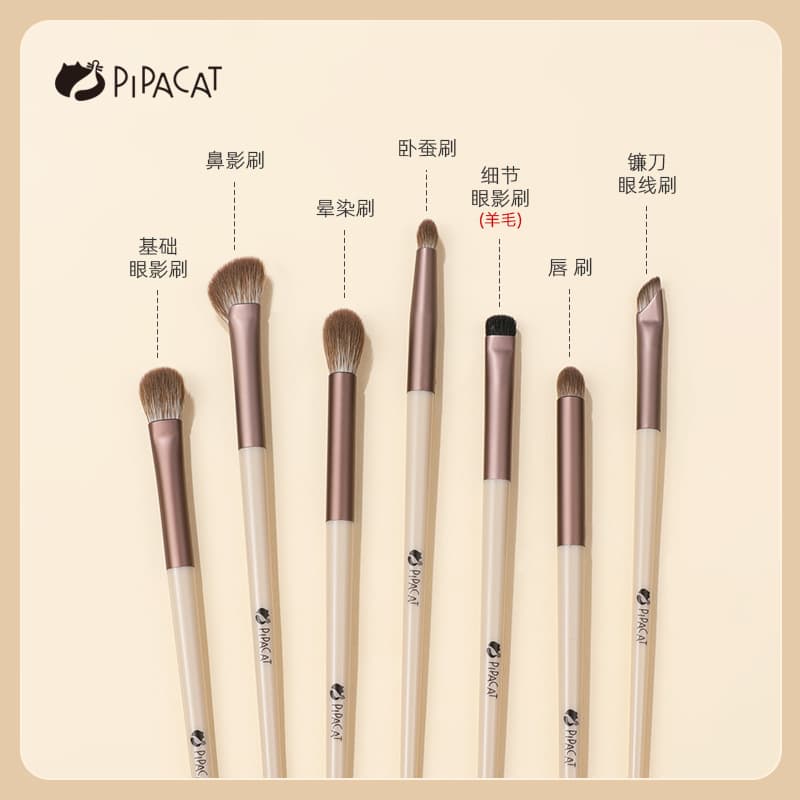 Pipa Cat 7-Piece Eye Brush Set: Eyeshadow Brush, Nose Shadow Brush, Blending Detail Brush, Makeup Brushes for Beginners, Affordable Eye Makeup Tools