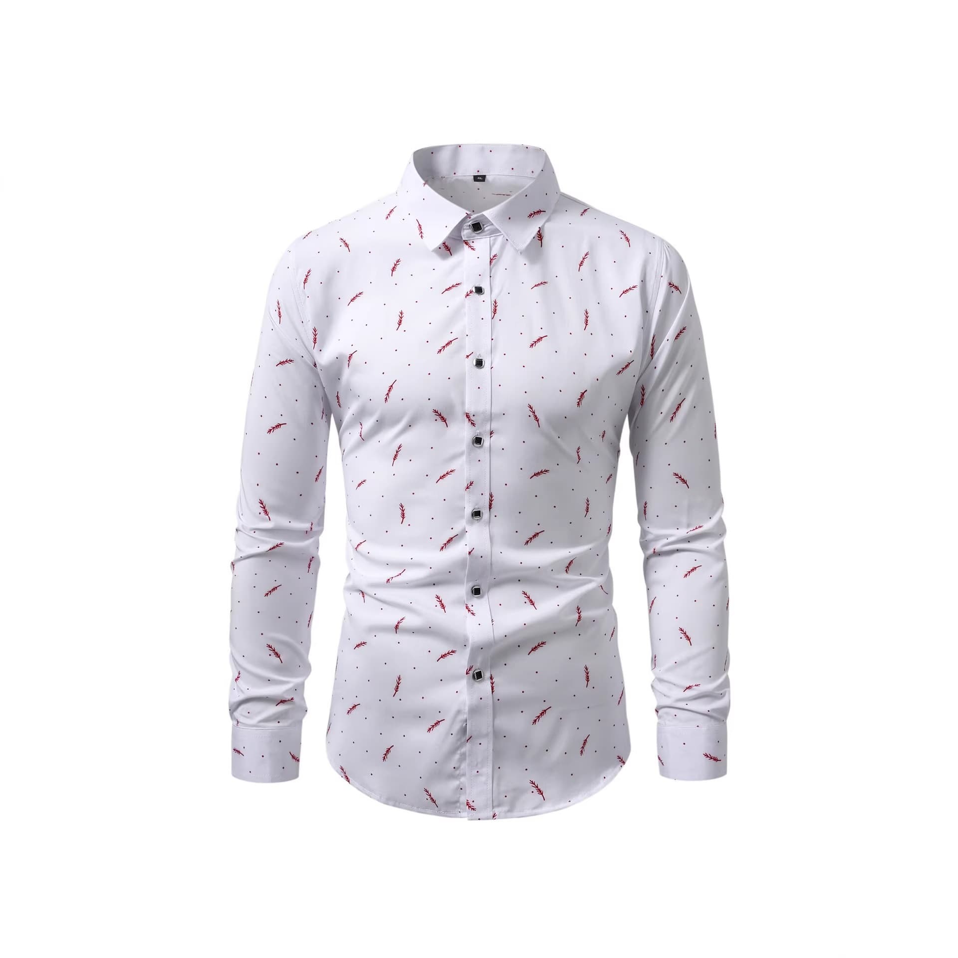 2026 New Men's Long Sleeve Shirt Fashion Print Slim Fit Turn-Down Collar Casual Business Men's Clothing Trendy Shirt Wholesale