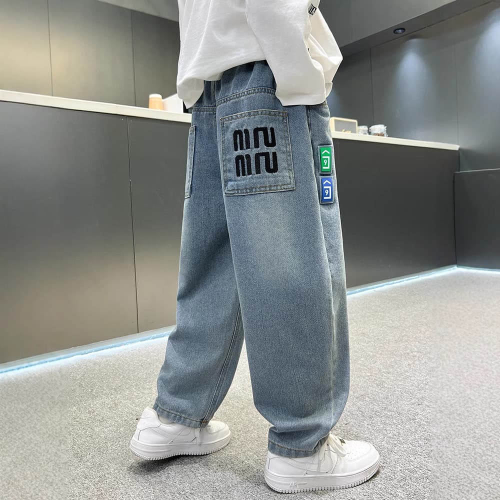 Boys' Jeans Spring Casual Pants Loose Fit for Older Kids Autumn Children's Trendy Sports Pants
