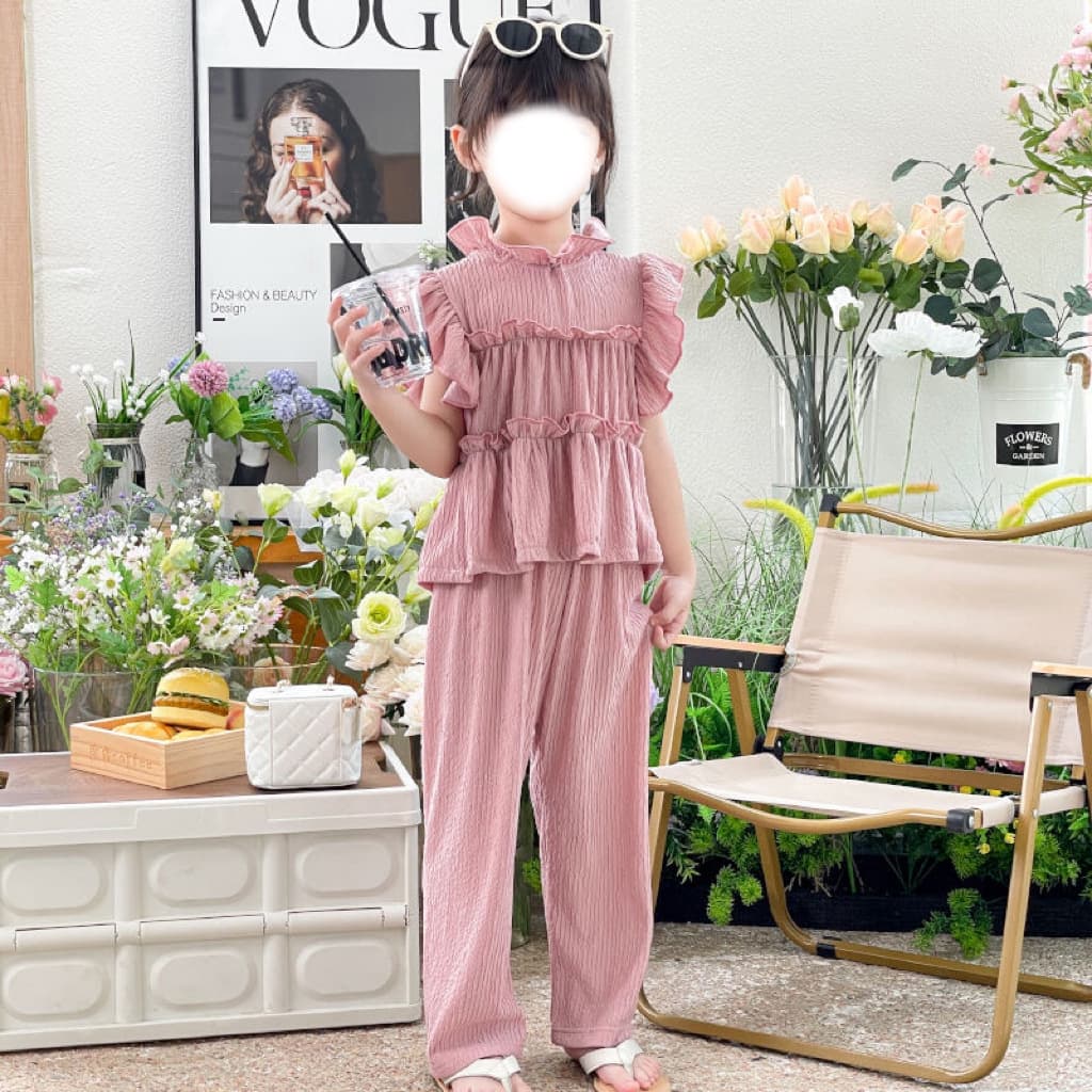 Children's clothing wholesale girls suit summer 25 new style children's lace sleeveless vest wide leg pants two-piece set for medium and large children