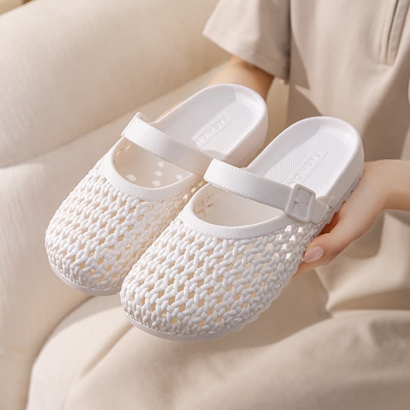 Women's Closed-Toe Clog Sandals Summer New Home Outdoor Hollow Breathable Flat Fashion Casual Beach Shoes