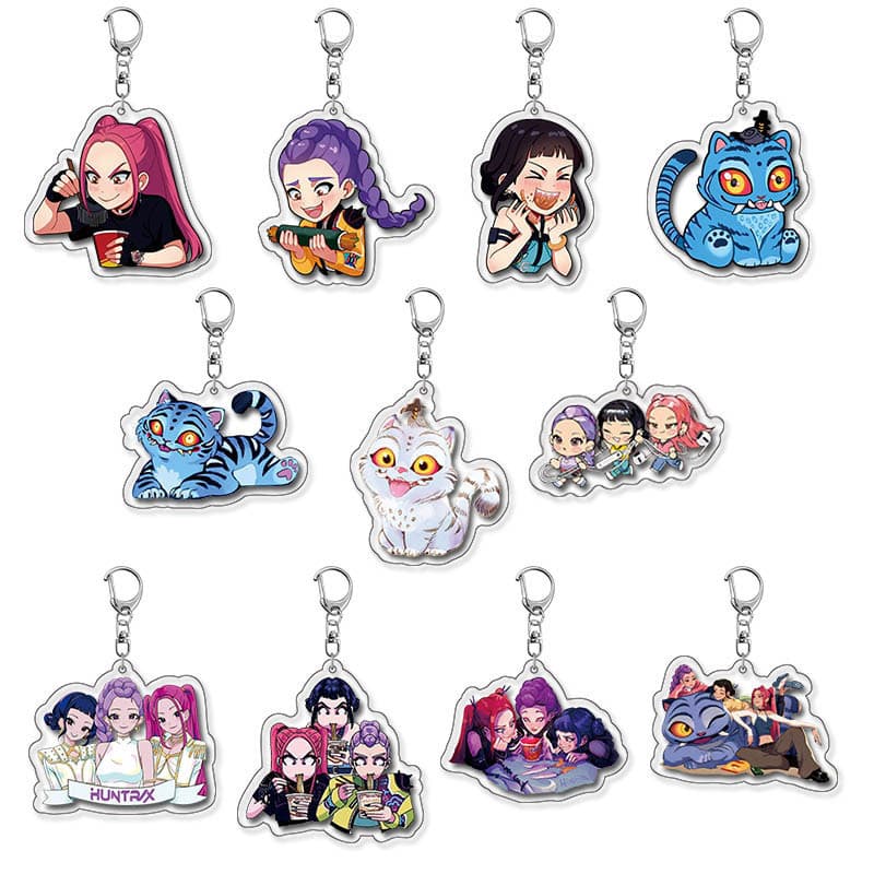 Cute Chibi Kpop Demon Hunters Acrylic Keychain Rumi Abby Romantic Student Backpack Charm Decoration