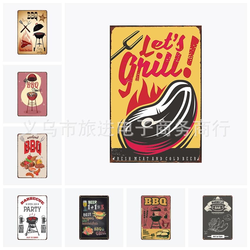 BBQ sign Santa Claus retro tin painting Temu cross-border foreign trade source