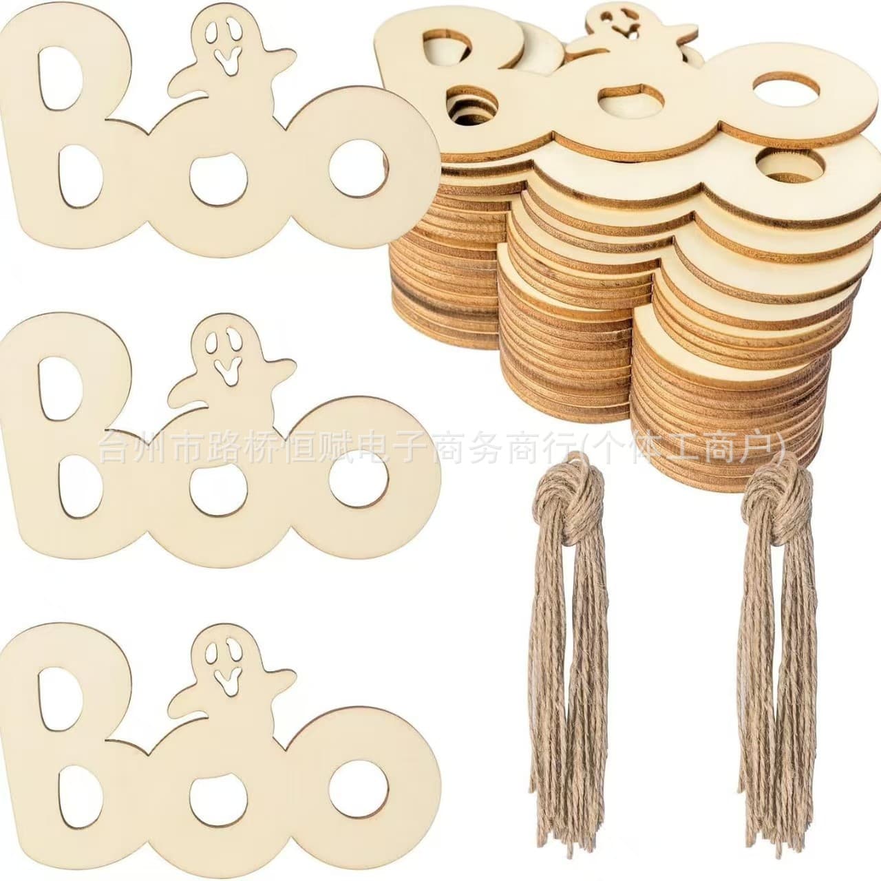 Cross-border Wooden Ghost Festival DIY Blank Wood Slice Hanging Ornament for Halloween Theme Party Decoration Hanging