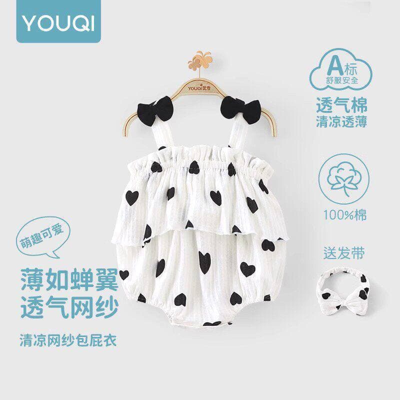 Youqi Baby Triangle Romper Summer Thin Style Baby Bodysuit with Straps Newborn Summer Onesie Class A 6