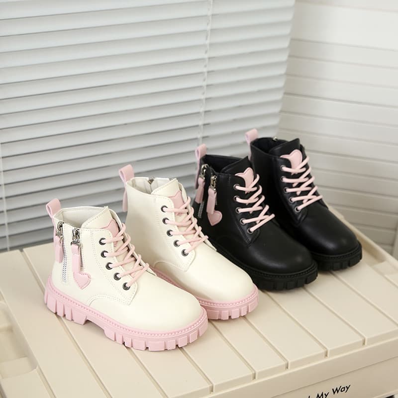 Children's Side Zipper Leather Boots Autumn/Winter New Style Girls' Sweet Martin Boots Girls' Single Boots Medium to Large Kids Soft-Soled Boots