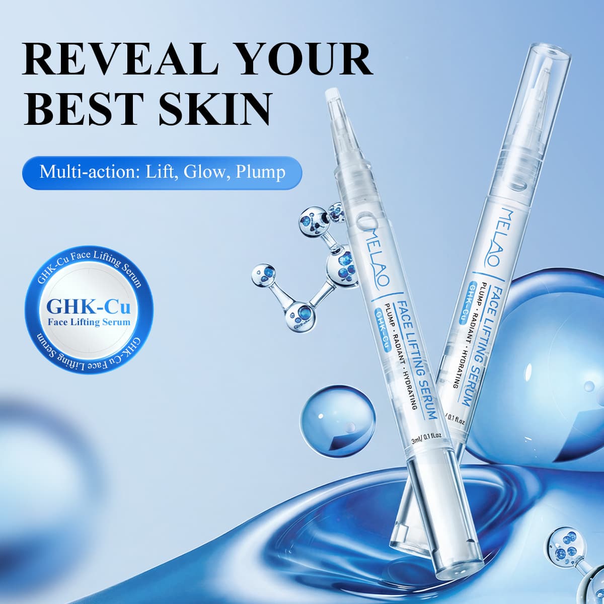 MELAO Blue Copper Peptide Facial Essence Pen OEM Plumping Moisturizing Firming Repair Eyes 3ml Essence GHK-CU