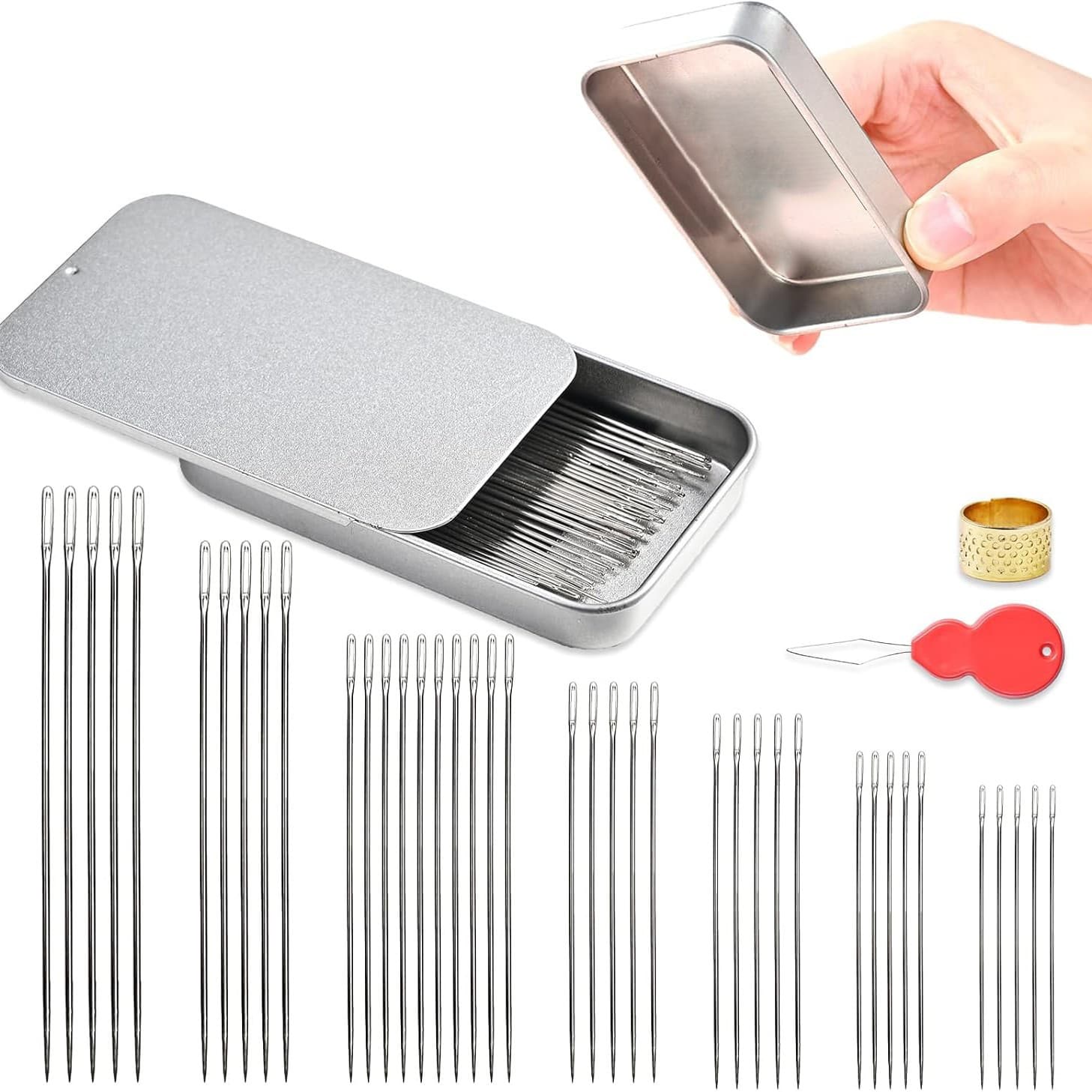 In Stock Cross-Border Stainless Steel Sewing Needles with Iron Box, Household Large-Eye Needles for Sewing Clothes, Steel Needles, Embroidery Needles, Quilting Needles