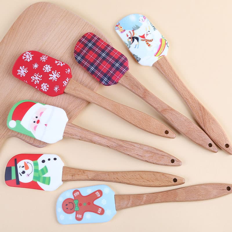 In-stock Silicone Spatula with Wooden Handle, Cream Spreader, Christmas Spatula, Butter Mixing Knife, Baking Spatula, Cake Baking