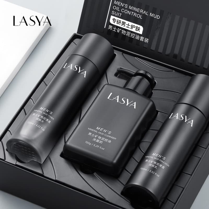LASYA Hanmeisu Men's Mineral Mud Oil-Control Skincare Set 3-Piece Genuine Kit Hydrating Moisturizing Factory Direct Wholesale