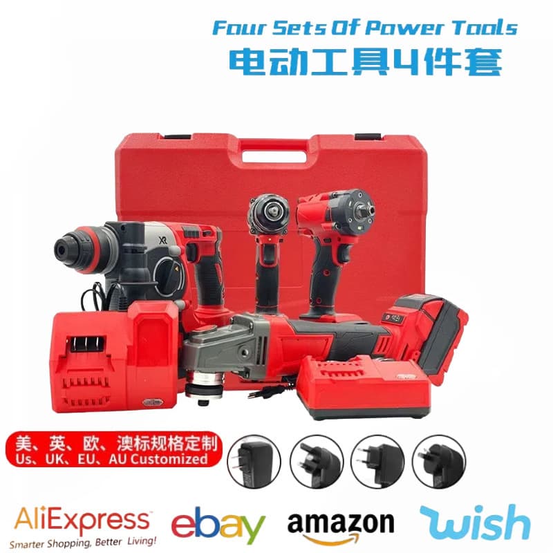 Rotary Hammer, Angle Grinder, Electric Drill, Electric Wrench 4-Piece Set Factory Direct Cross-Border Trade Power Tools