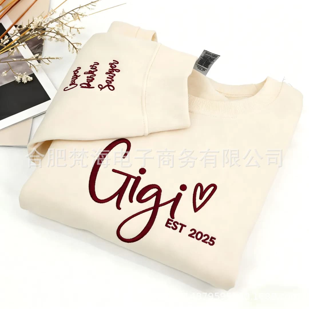 ETSY Cross-Border Independent Website Amazon Bestseller 2024: Embroidered Nickname Crew Neck Sweatshirt (Gift Item)