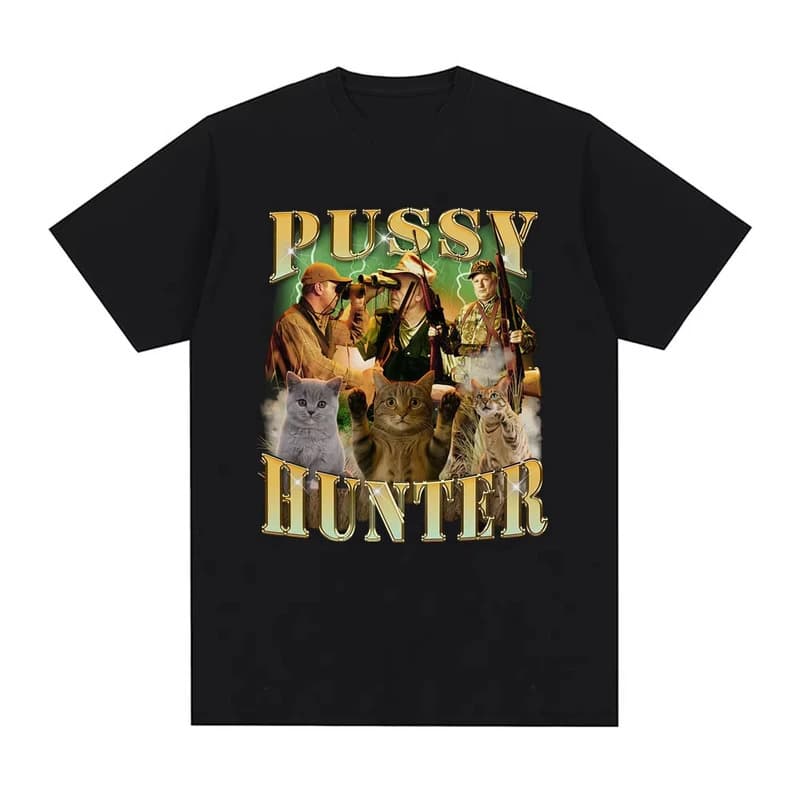 【Cross-border European code】Pussy Hunter Funny Meme Cat T Shirts Men Women