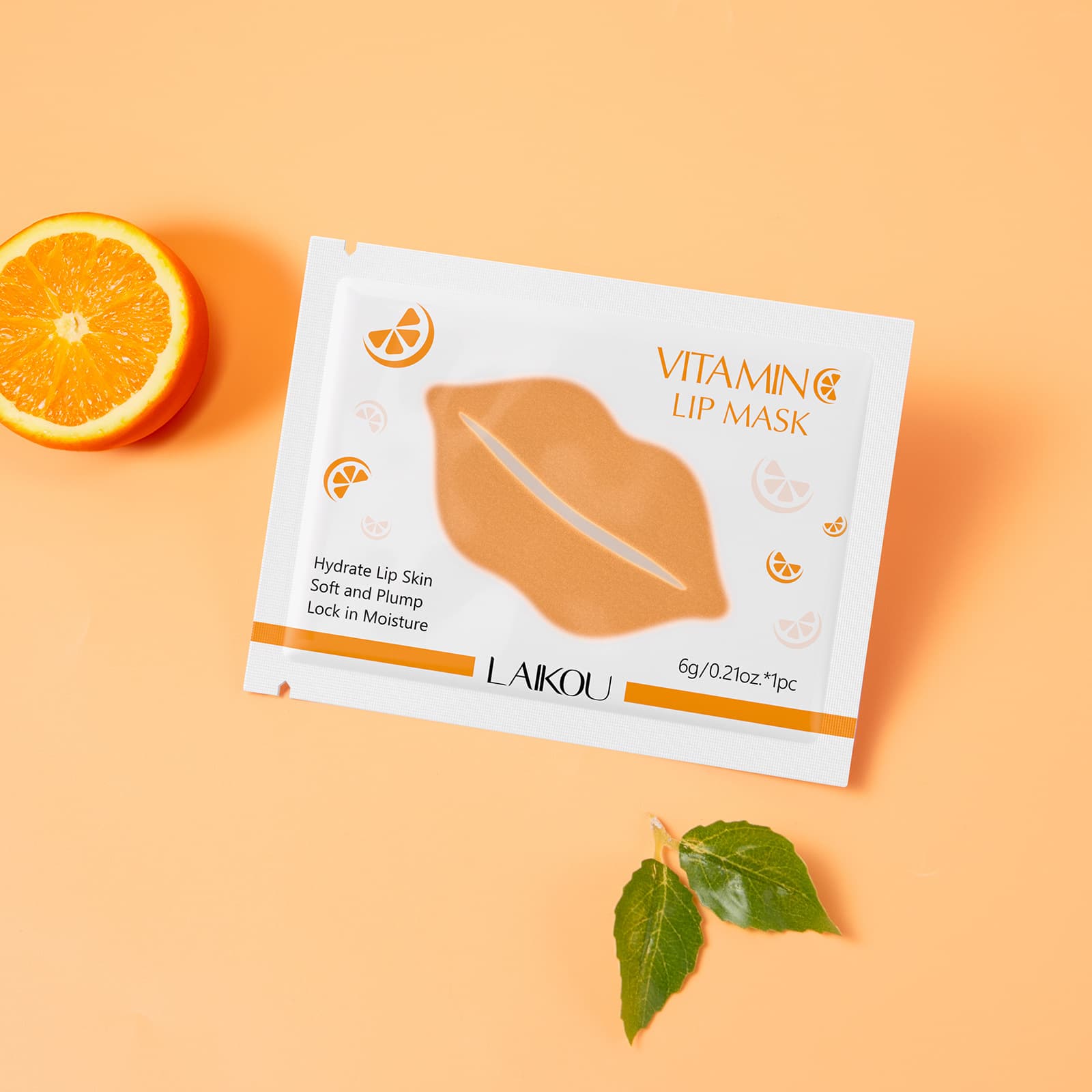 Cross-border new product LAIKOU Vitamin C Lip Mask 6g, moisturizing and hydrating, factory stock, FDA-approved skincare lip patches for foreign trade.