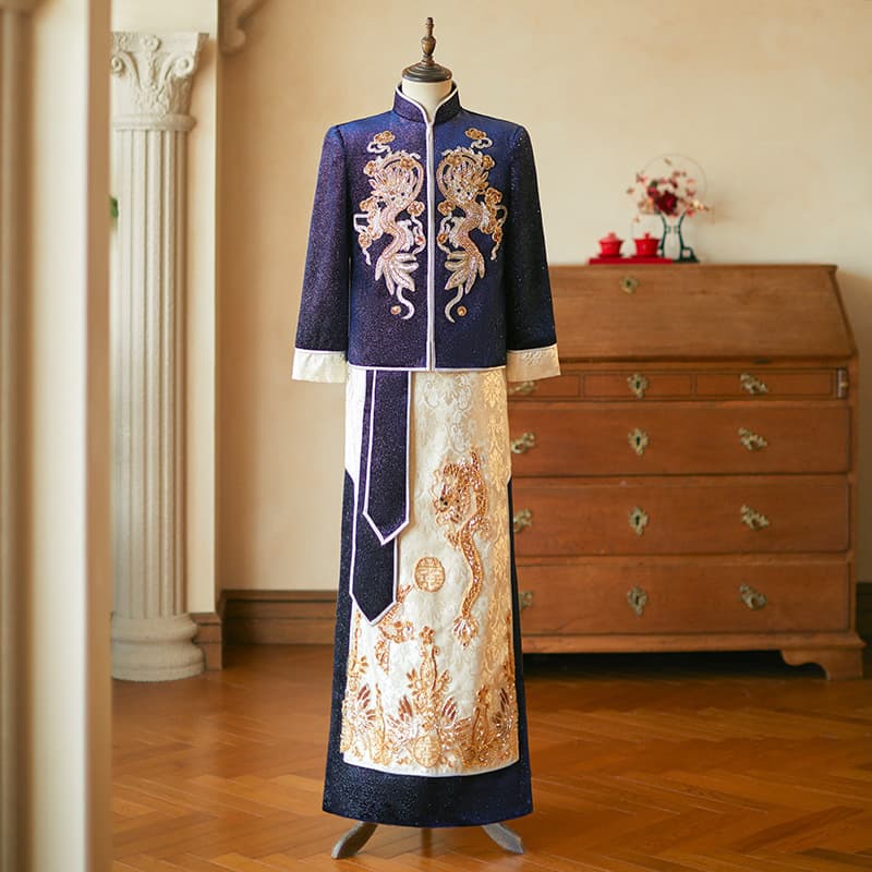 2025 Spring New Chinese-Style Wedding Groom Suit, Dragon and Phoenix Gown Tang Suit for Wedding Reception and Toasting