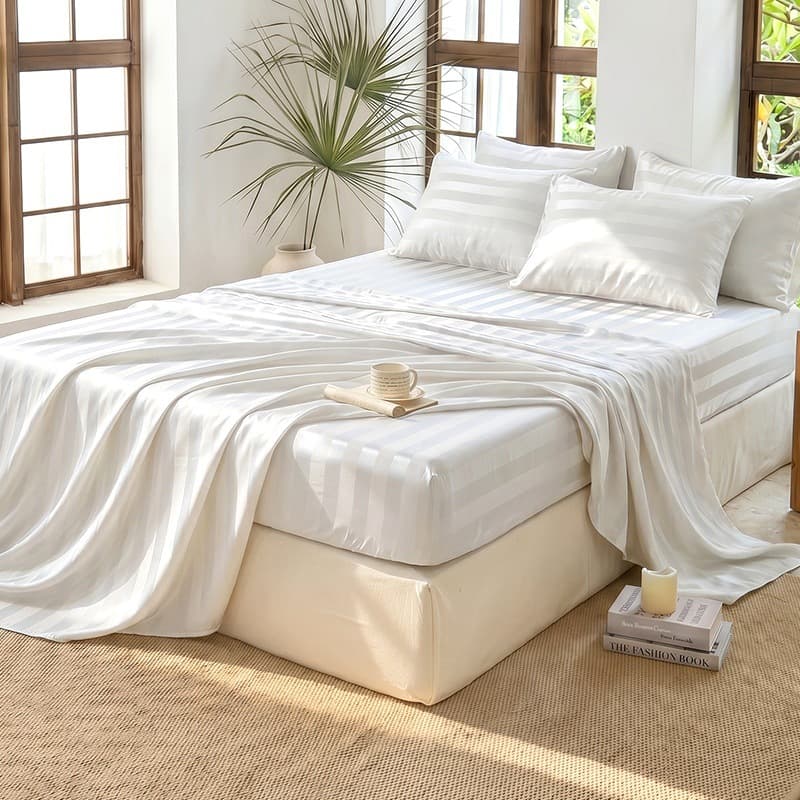 New 3 cm satin stripe cross-border foreign trade bed sheets and sets satin striped fitted sheets and bed sheets sets