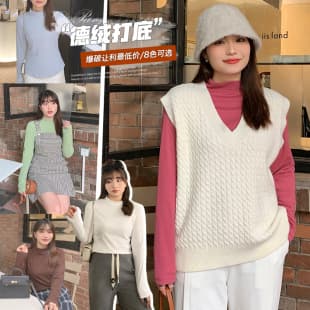 Autumn New Plus Size Women's Basic Winter Thickened Multi-Color High Neck Layering Top for 200 lbs 62325