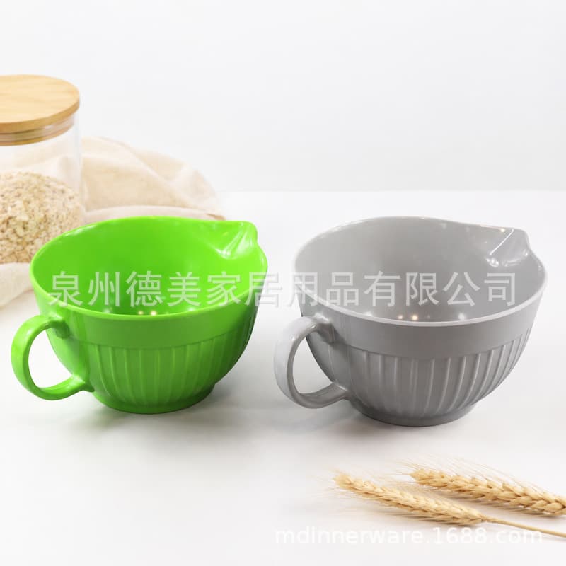 Melamine Kitchen Bowl with Handle, Striped Single-Handle Kitchen Melamine Salad Bowl