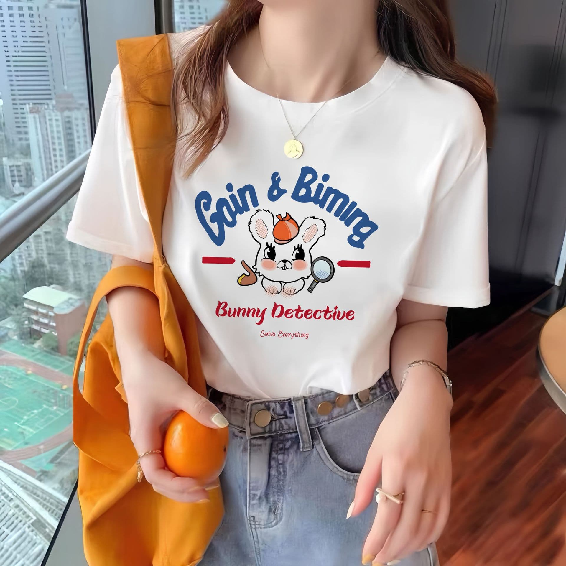 Pure Cotton Short-Sleeve T-Shirt for Women Summer Korean Loose Round Neck Stylish Print Versatile Harajuku Style Top Trendy Women's Clothing