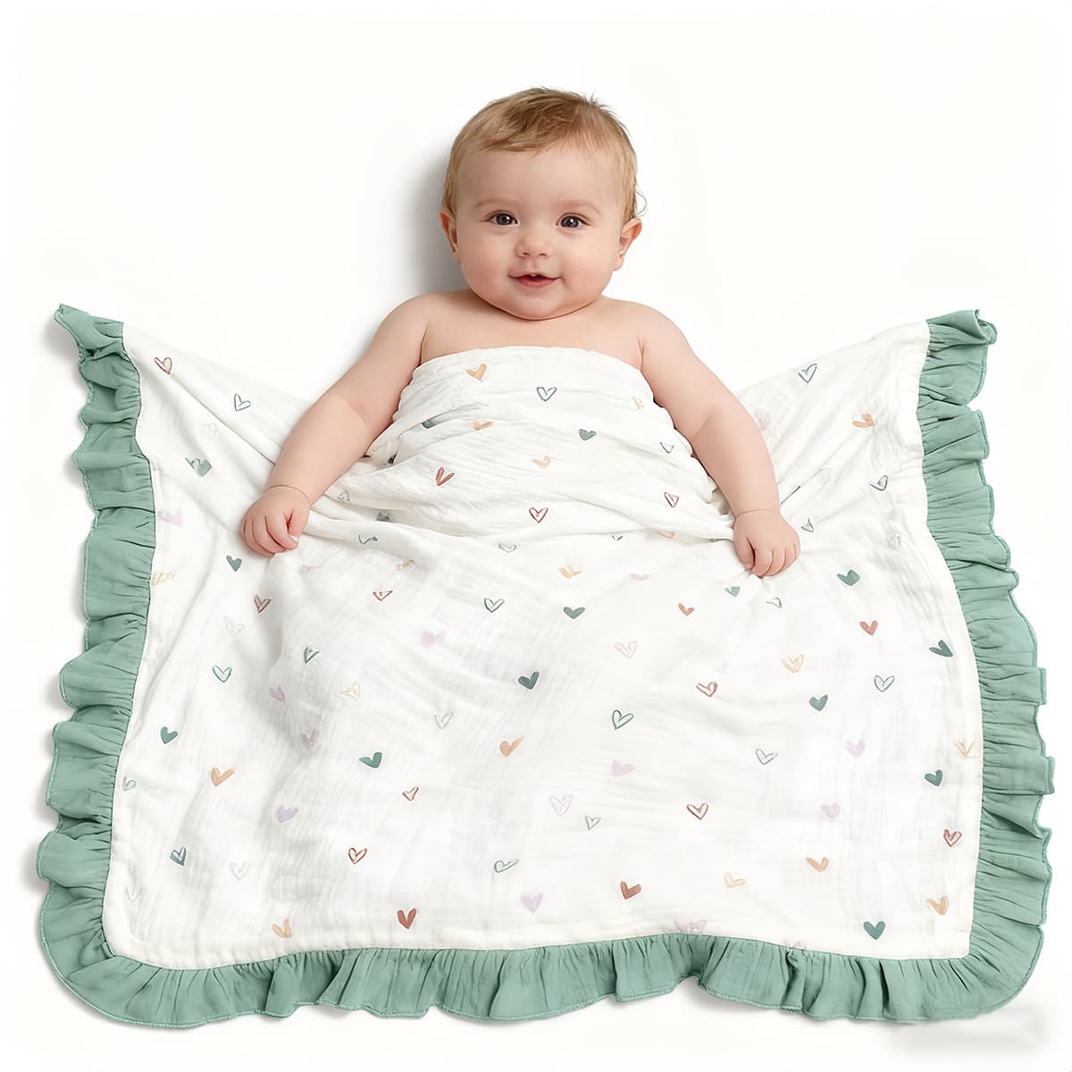 Pure Cotton Cross-Border Baby Double-Layer Crinkled Fabric Swaddle Blanket with Ruffle Edge Newborn Wrap Blanket Machine Washable Infant Toddler Nap Blanket