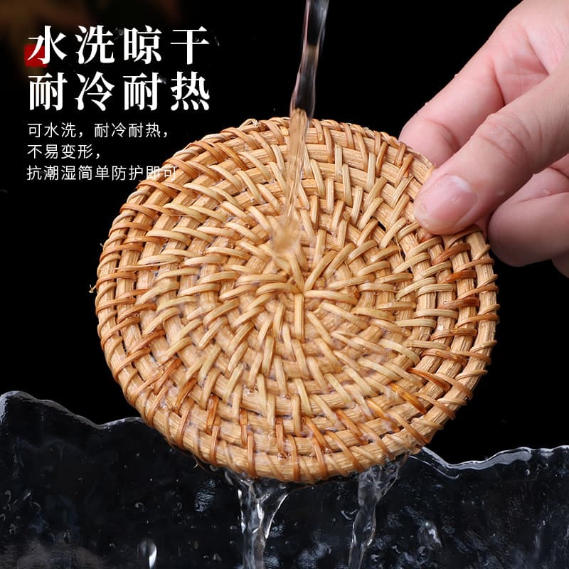 Vietnamese rattan coasters, woven bamboo heat insulation pads, straw placemats, table mats, pot holders, tea cup/plate/bowl pads, Western dining mats.