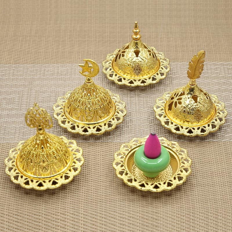 Cross-border Arabian Incense Burner Middle Eastern Style Mini Portable Gold Tower Incense Burner Small Metal Aromatherapy Burner