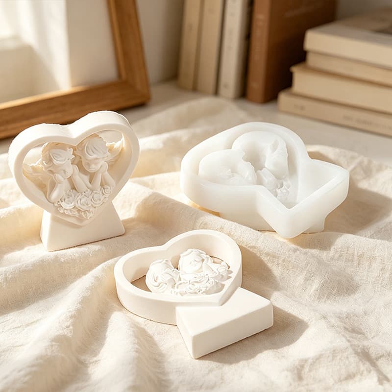 Fangege New Double-Hand Face-Holding Angel Heart-Shaped Frame Mold DIY Crystal Plaster Heart Angel Ornament