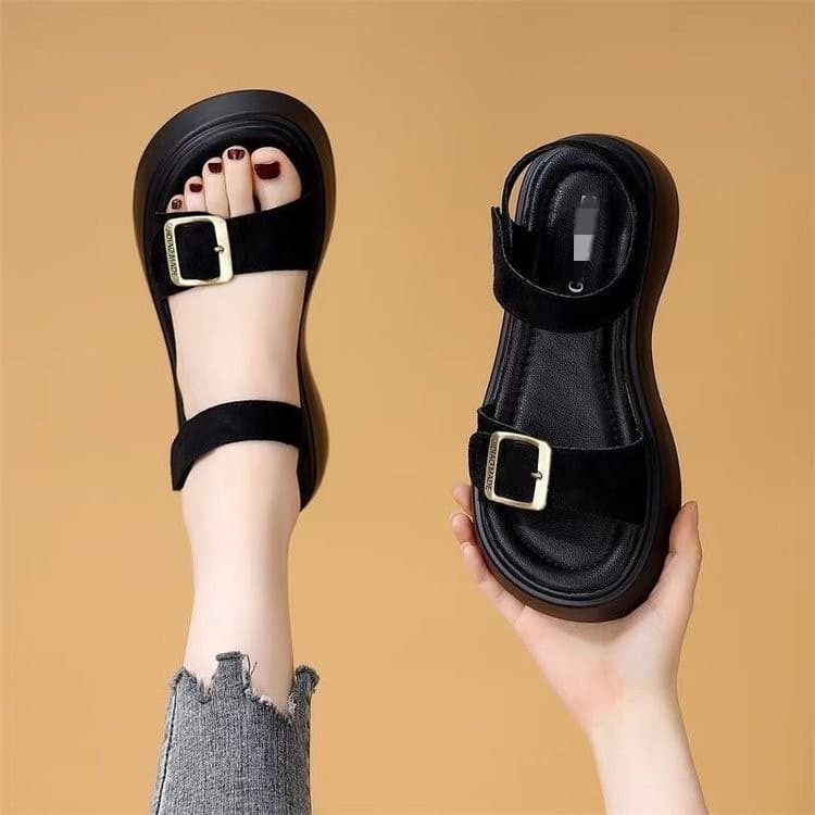Korean Fashion Thick Sole Velcro Roman Sandals for Women 2026 Summer New Soft Lightweight Beach Shoes Plus Size