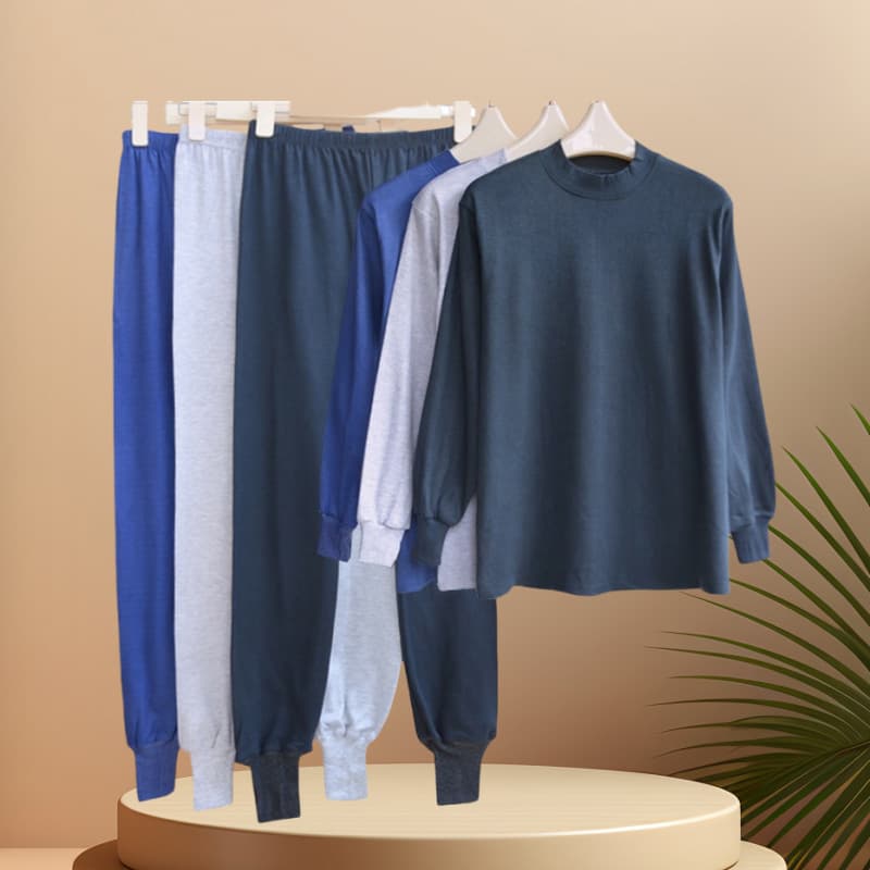 Men's Thermal Set Mid-Crewneck Elastic Cotton Base Shirt Middle-Aged and Elderly Thickened Pure Cotton Underwear Set