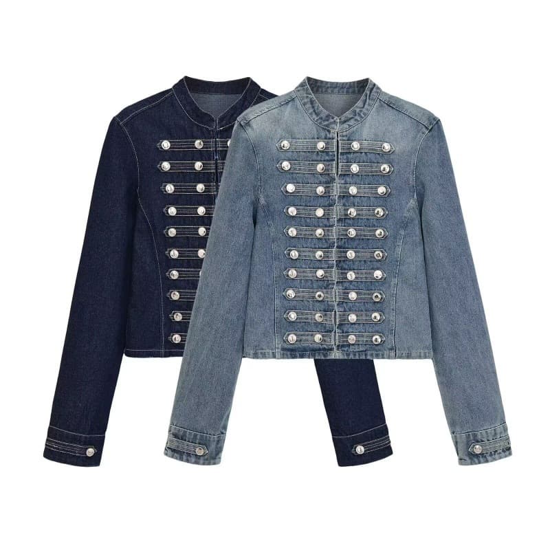 PB&ZA Bestseller Cross-border Women's Washed Vintage Napoleon Button Denim Jacket 0695274