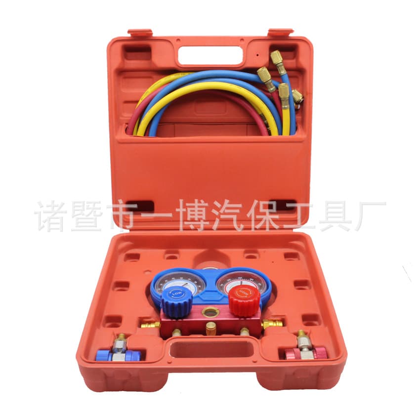 Automotive A/C Refrigerant Charging Gauge Dual Gauge Tool Set with R134a Refrigerant Valve