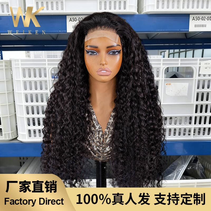 4x4 Lace Human Hair Export Wig Black Straight Water Wave Lace Wig 100% Human Hair