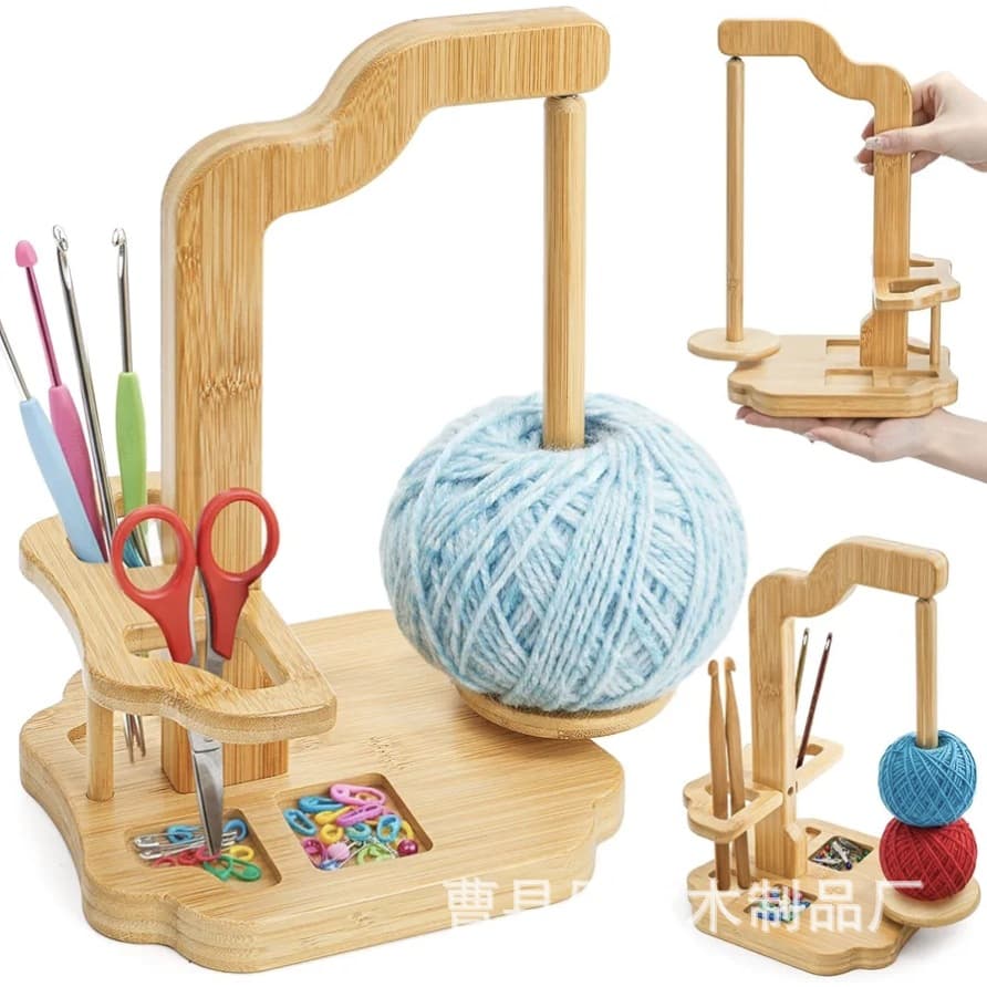 Wooden yarn rack desktop knitting winder multifunctional solid wood crochet stand wooden bead tray wool storage rack