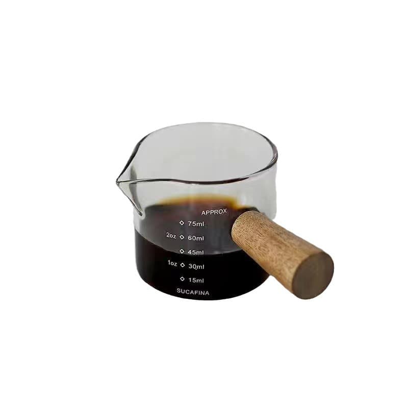 Glass Milk Pitcher with Wooden Handle Espresso Measuring Cup Mini Ins Style Ounce Cup