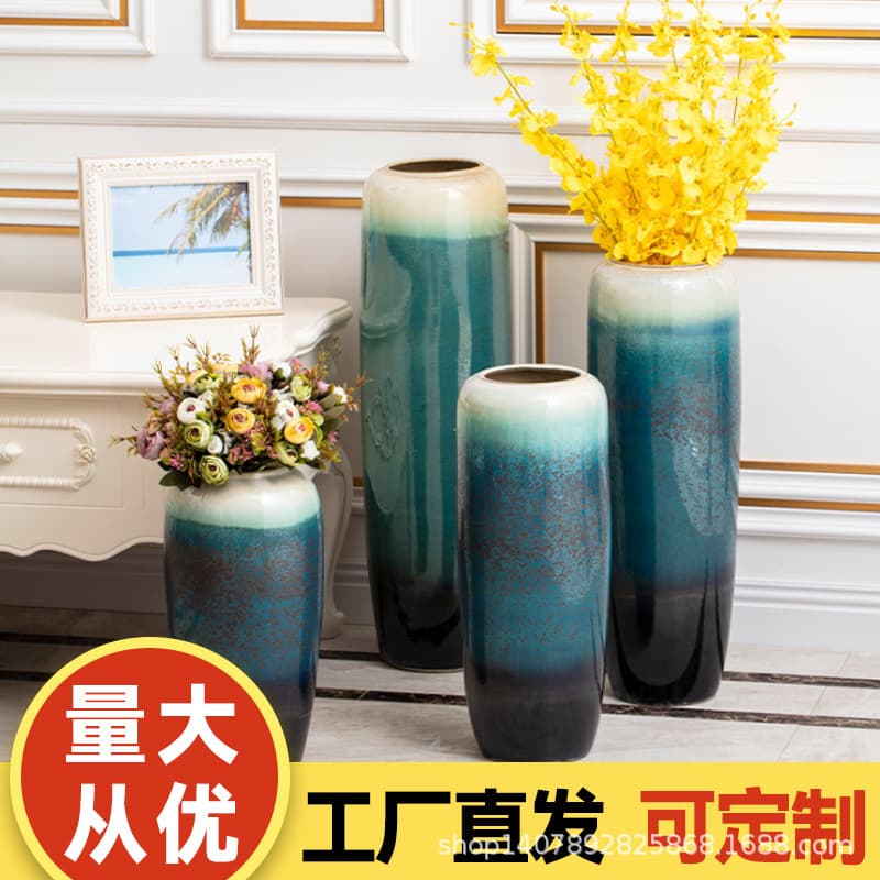 Jingdezhen Ceramic Floor-Standing Large Vase, Simple Flower Arrangement Vessel, Homestay Hotel Decoration, Flower Pot, Floor-Standing Vase, Free Shipping