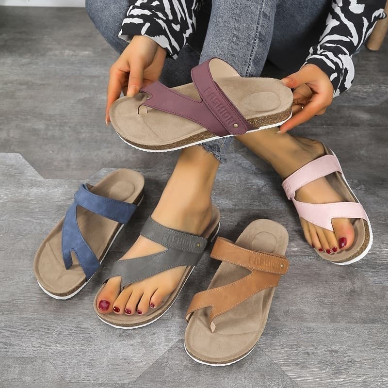 Multicolor Flat Bottom Women's New Clip-Toe Large Size Sandals for Women's Outer Wear Summer European and American Fashion Casual Slippers · Snap Buttons 2024