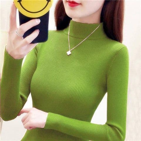 Semi-High Neck Sweater Long-Sleeve Base Shirt for Women, New Autumn/Winter Top Versatile Slim-Fit Tight Knitwear