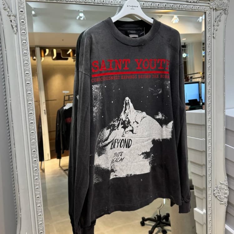 SAINT Michael SAINT YOUTH 25AW Wolf Print Distressed Vintage Destroyed Long Sleeve T-Shirt Streetwear