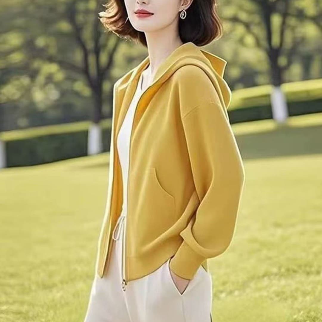 Loose Casual Top Long Sleeve Solid Color Zip-Up Hoodie Sweatshirt Youthful 2026 Spring Autumn Women's Plus Fleece