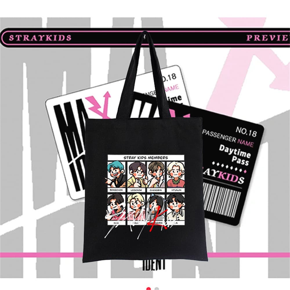 Stray Kids Maxident Maniac Printed Canvas Bag Shoulder Bag Folding Bag Tote Bag Shopping Bag