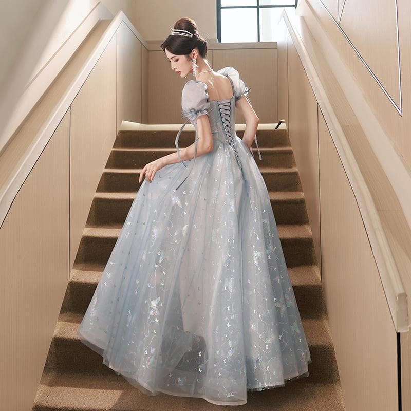 Blue Evening Dress Gown Banquet French Light Luxury Niche Elegant Style Cross-Border Princess Vocal Art Exam Performance Women