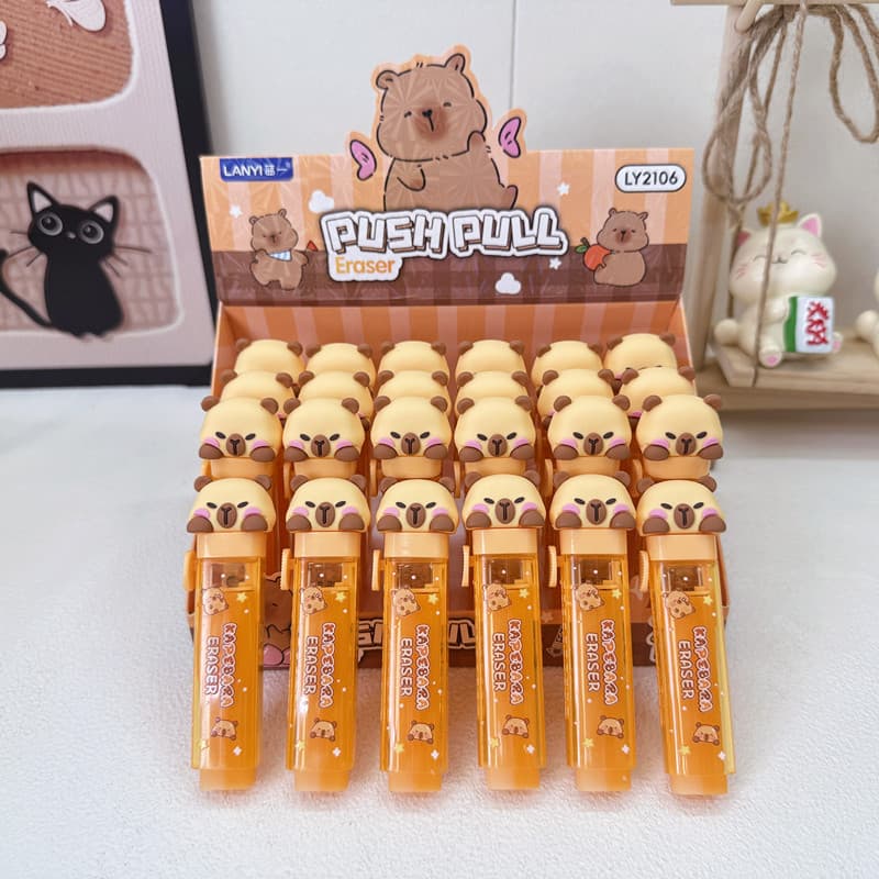 Creative Style Capybara Push-Pull Eraser, Cute Bear Head Telescopic Eraser, Portable Correction Student Stationery
