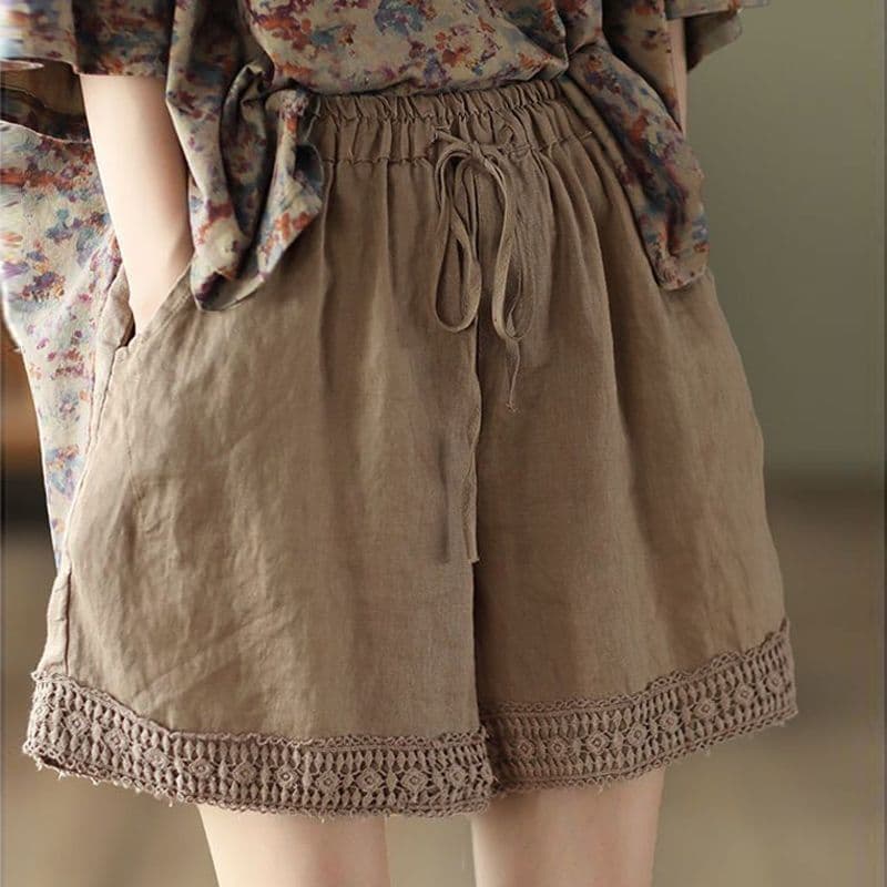 Linen and Cotton Shorts for Women, Summer Thin Mom Linen Pants, Plus Size Casual Linen Wide Leg Capri Pants