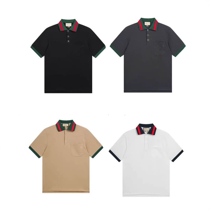 INS European Station Summer New Gucci Embroidered Small Letter Polo Shirt Men Women Business Commute Pocket Short-Sleeve T-Shirt