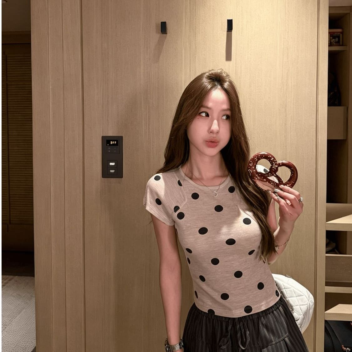 Mm72 New Summer Style Polka Dot Round Neck Short-Sleeved T-Shirt for Women with a Slim Fit and Versatile Design