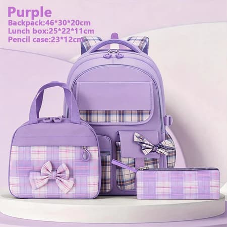 Bow Elementary School Backpack for Girls, Large Capacity, Weight-Reducing, Spine-Protecting, Cartoon Children's Backpack 3-Piece Set Wholesale