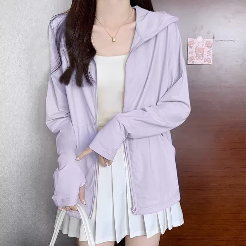 Women's Ice Silk Cooling Sun Protection Jacket, Summer UV Protection, Lightweight and Breathable Hooded Cardigan Wholesale
