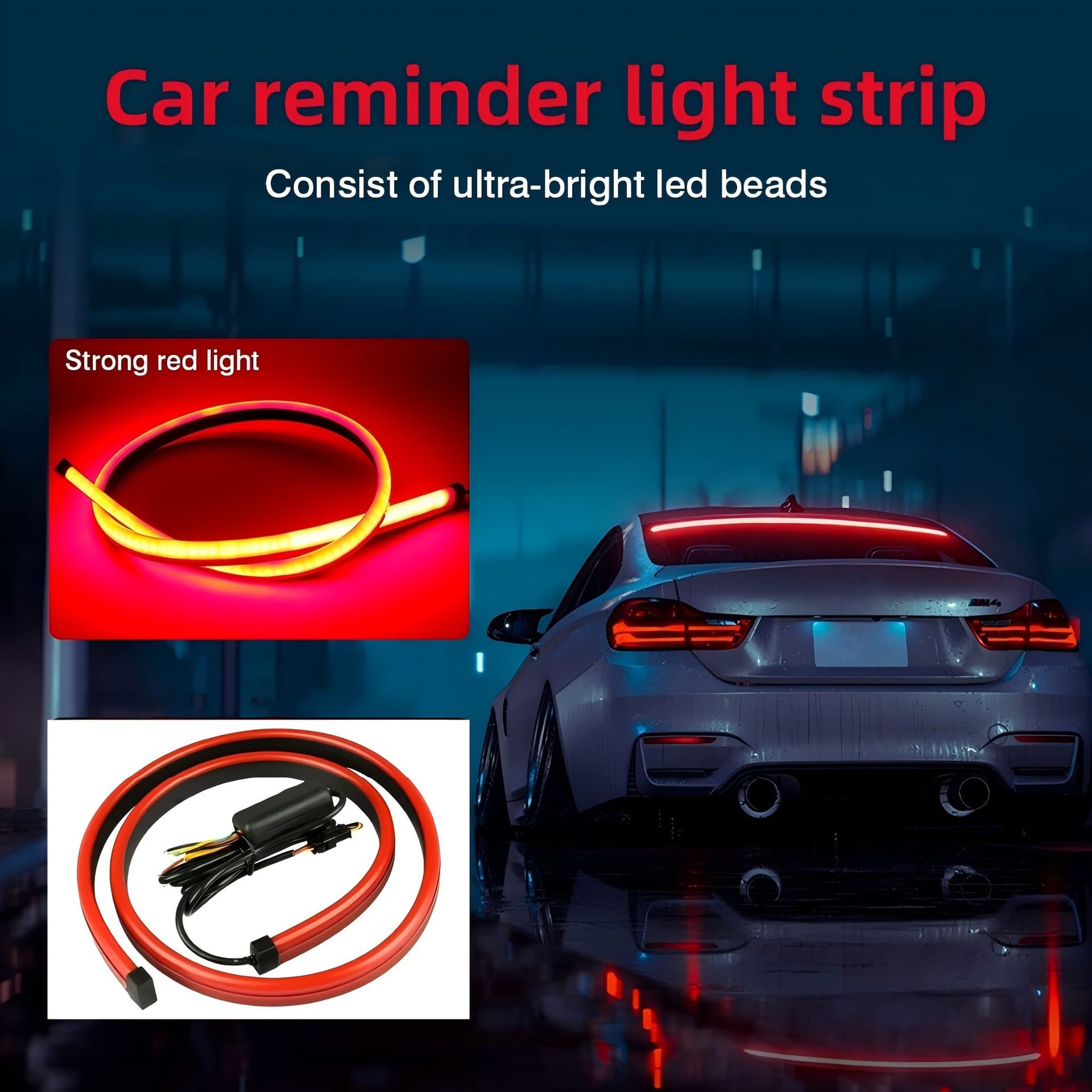 Cross-Border Hot Selling Car High-Mount Brake Light Strip LED Flowing Warning Light Bar Silicone Waterproof Universal 12V 24V