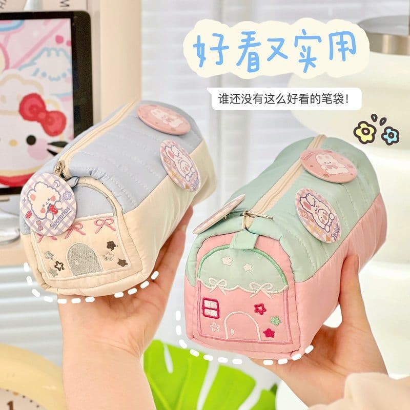Viral Pencil Case from Xiaohongshu, House-Shaped Design, Cute and Fresh Stationery Box, Large Capacity, Unique Storage Bag for Students